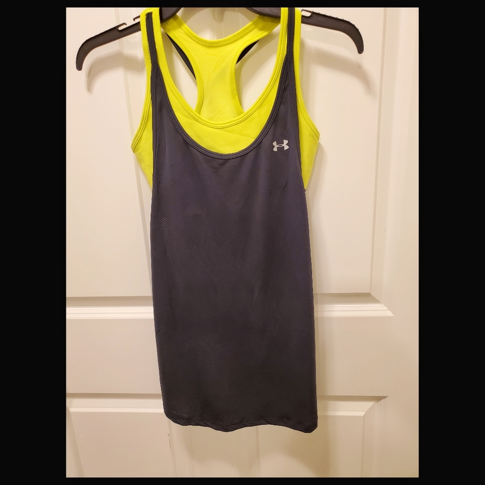 Under Armour 2 in 1 Tank Top Sports Bra Black/Yellow Size Small
